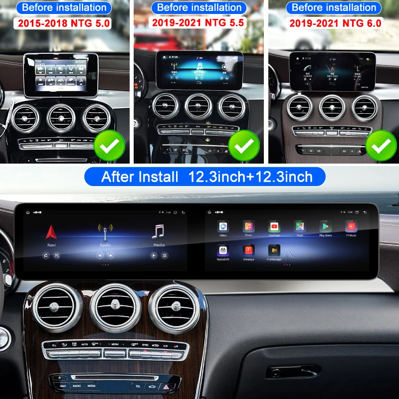 Фото Автомагнитола STWEI Android 13 для Mercedes Benz C/GLC/W205 2015-2021 NTG 5.0 5.5 6.0 с Carplay, двумя экранами 26 дюймов, воспроизведением мультимедиа №2