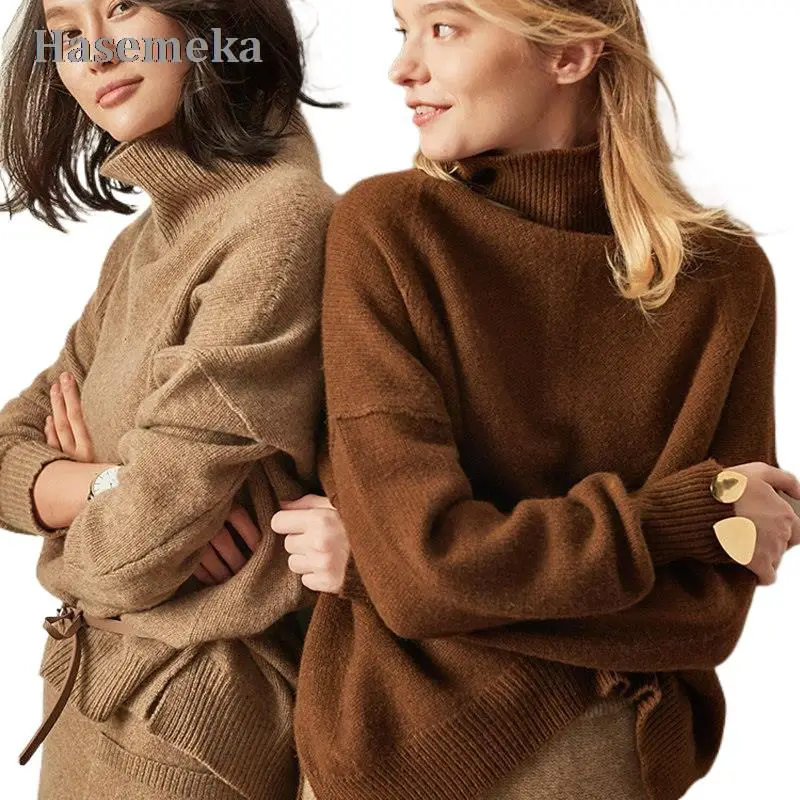 

100% Cashmere Sweater Women's High-Necked Pullover Loose Thick Sweater Short Paragraph Knit Shirt For Women Autumn Winter New