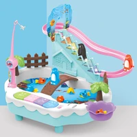 childrens fishing toys music lighting penguin climbs the stairs parent child interaction two in one electric educational toys