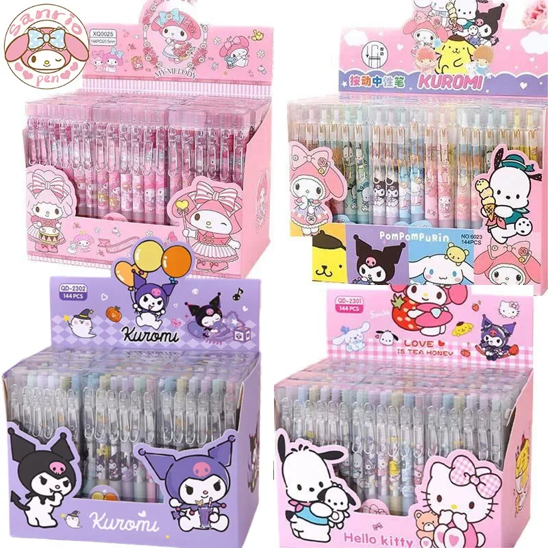 

Новинка, стилус Sanrio, 12-24 шт., Kuromi Melody Cinnamoroll почтовая ручка, студенческие канцелярские принадлежности, ручки для письма 0,5, черный школьный детский прибор для осмотра