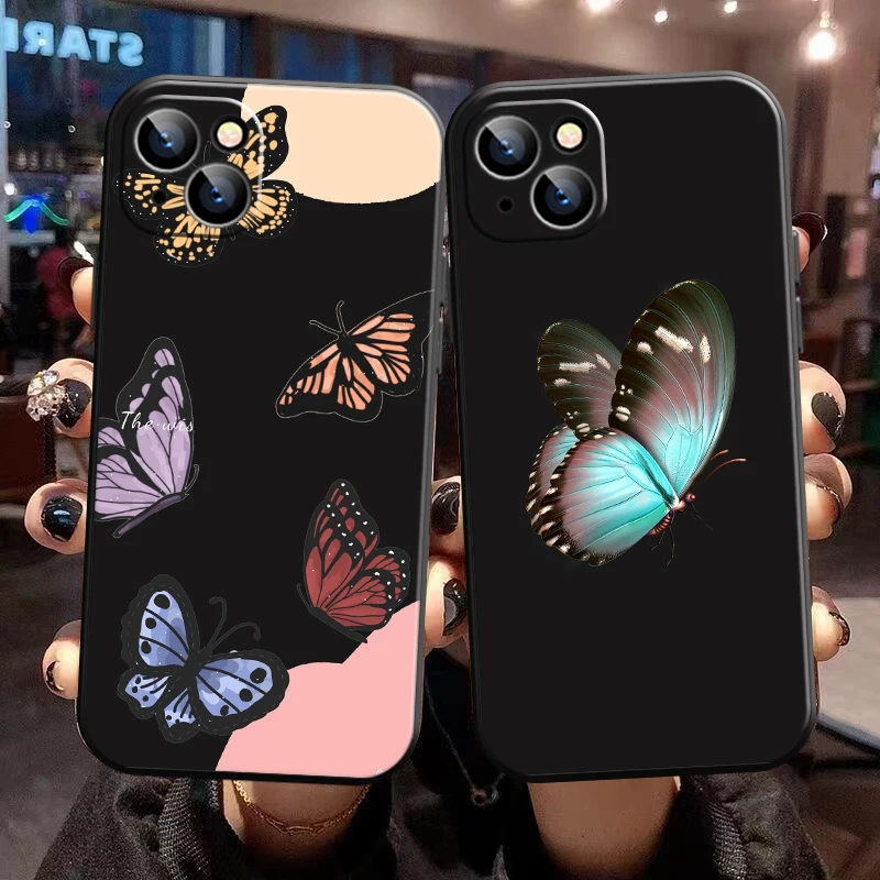 

Simplicity Pretty Butterfly For iPhone 14 13 12 11 Pro Mini X XR XS Max SE 7 8 Plus Phone Case Shockproof Funda Black TPU Cases