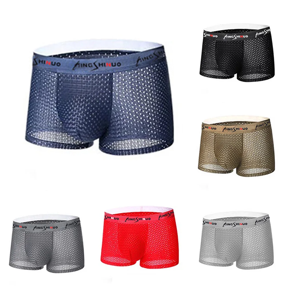 

Mens Boxers Mesh Ice Silk Thin Boxer Sexy U Convex Panties Breathable Underwear Summer New Trunks Shorts Lingerie Shorts