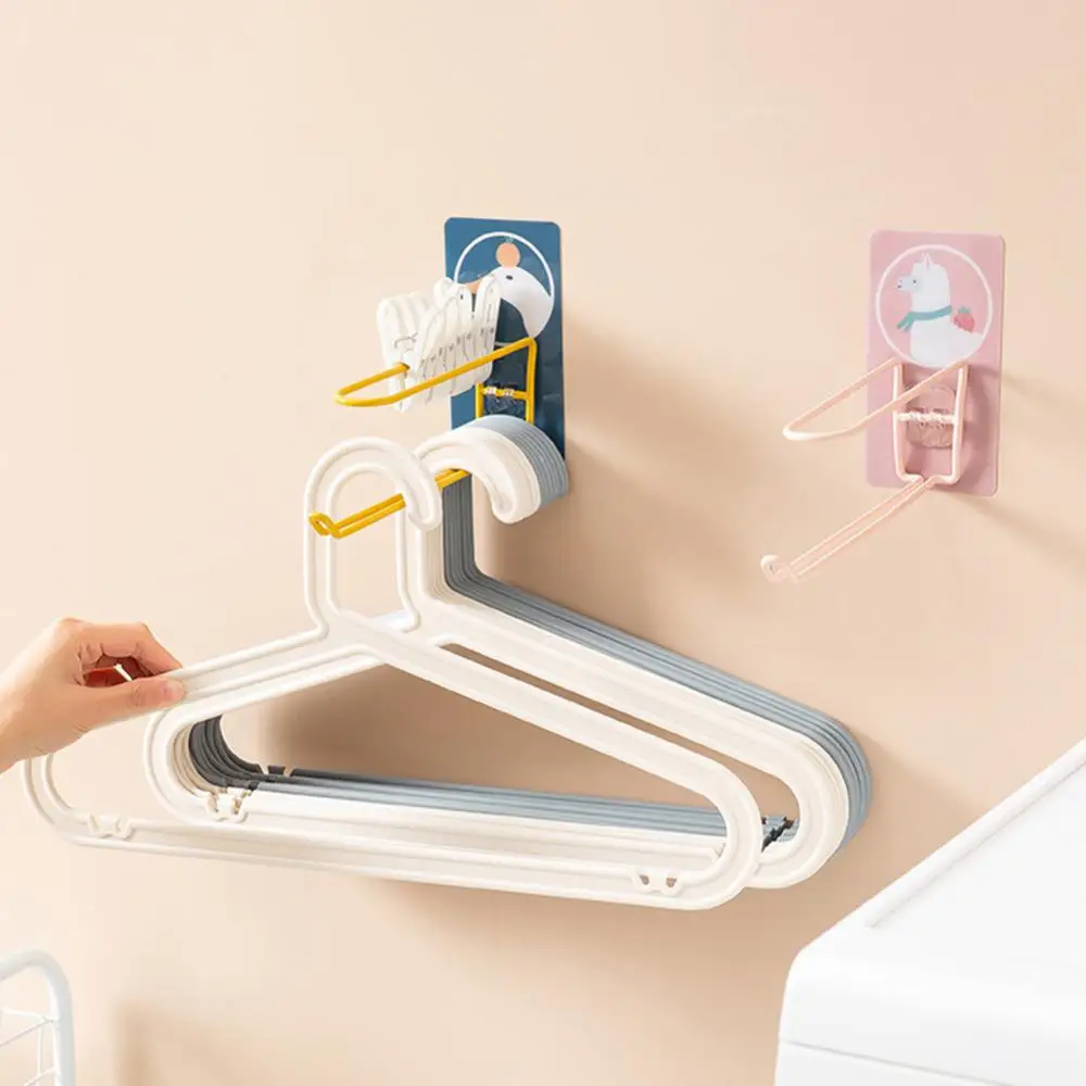 

Cartoon Hanger Storage Rack Wall-mounted Storage Holder Stainless Steel Organizer Shelf Punch-free Hanger Hook Bathroom Supplies