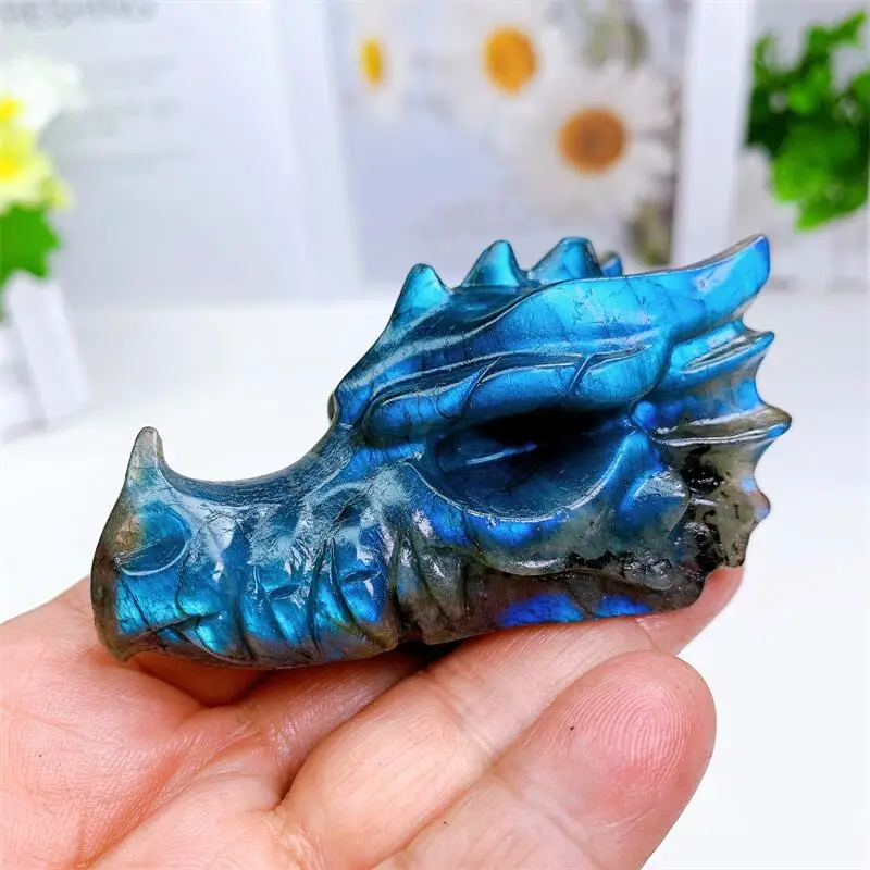 7 8 см натуральный Лабрадорит Дракон Череп животное резные Кристальные фигурки