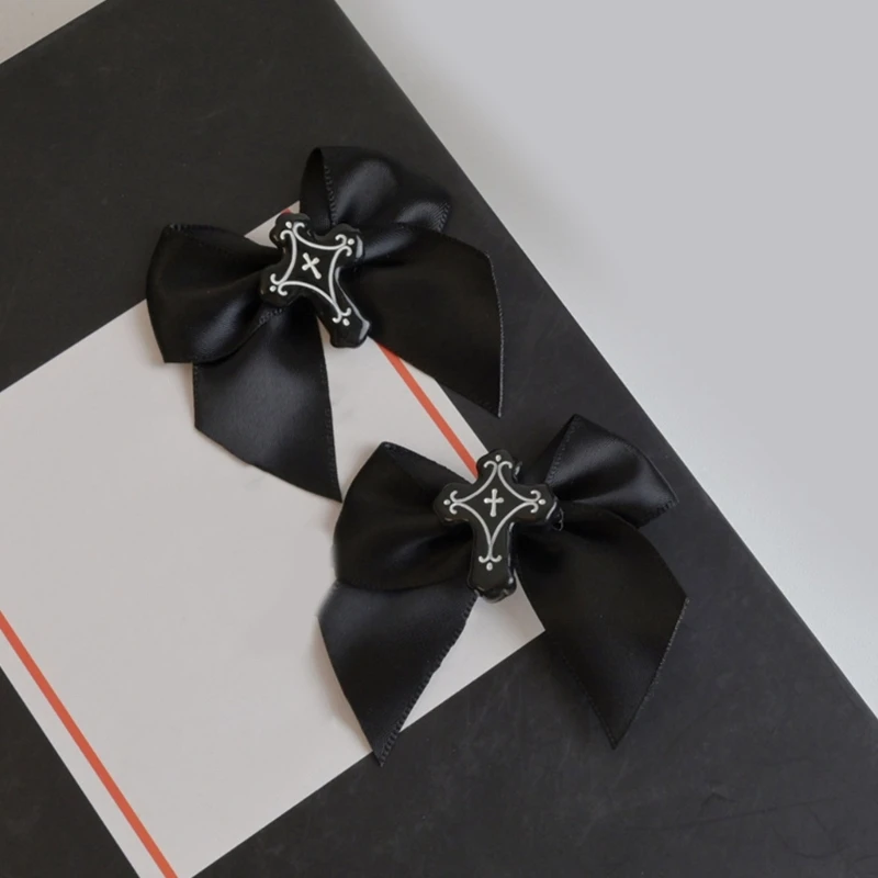 652F 2 шт. лента с готическим бантом в стиле Y2K боковая заколка бантиком для волос