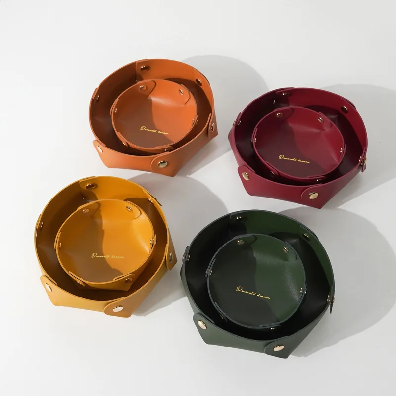 

60pcs/lot Desktop Leather Bag Cosmetic Jewelry Portable Sundries Lipstick Coin Folding Storage Box Leather Tray Home Decoration