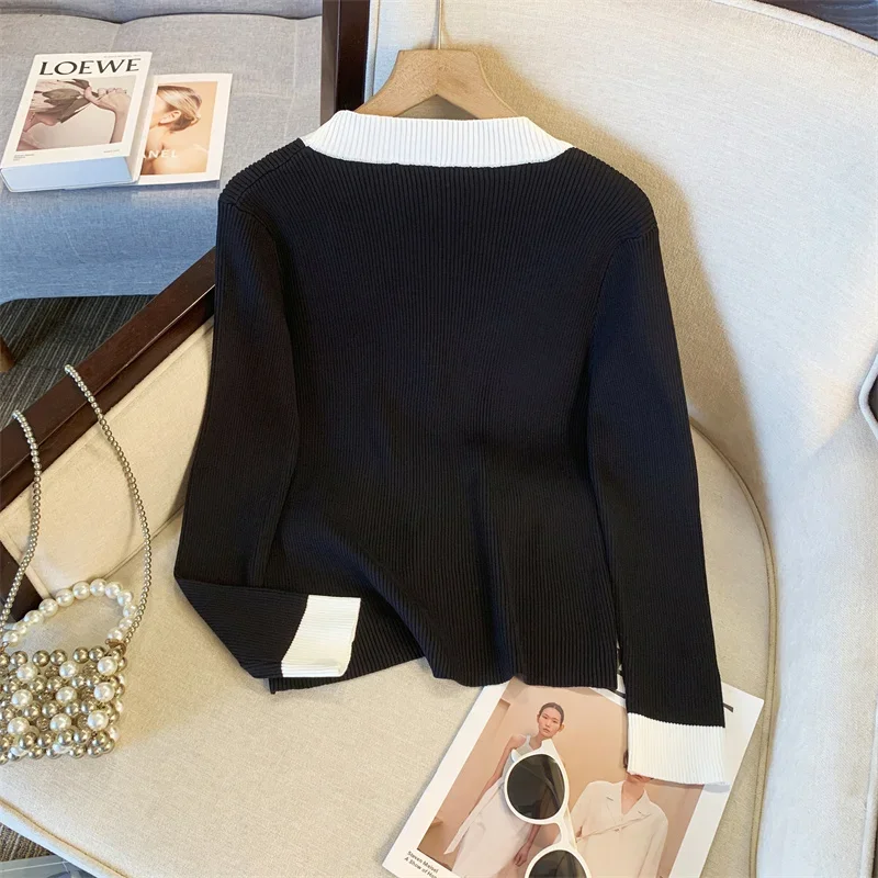 Корейский модный милый вязаный кардиган женский шикарный свитер с v-образным