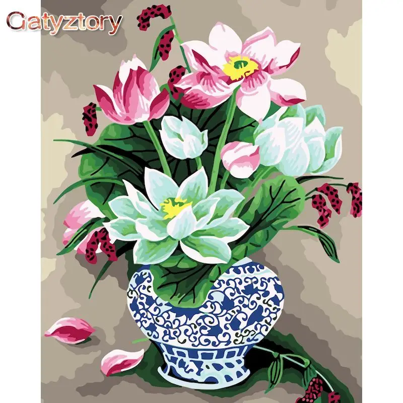 

GATYZTORY DIY Painting By Numbers For Adults Flower 60x75cm Picture By Numbers On Canvas Frameless Home Decor Lotus Unique Gift