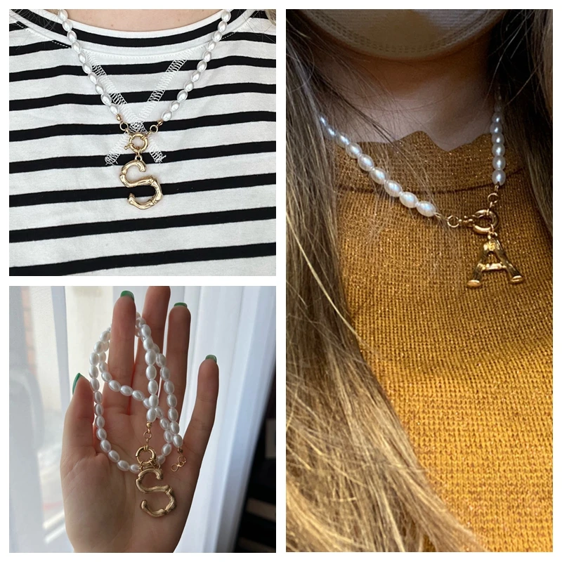 Ожерелье-чокер с имитацией жемчуга подвеска в виде Большой бамбуковой буквы