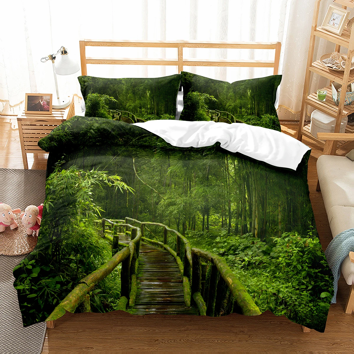 Green Jungle Theme King Queen Full Duvet Cover Forest Trees Bedding Set Natural Landscape Quilt Cover Polyester Comforter Cover