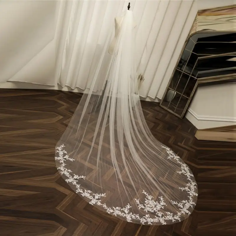 

Bridal Veils Really Pic 3.5M Long Wedding Veil One Layer Lace Appliques With Comb White Ivory Soft Tulle Accessories