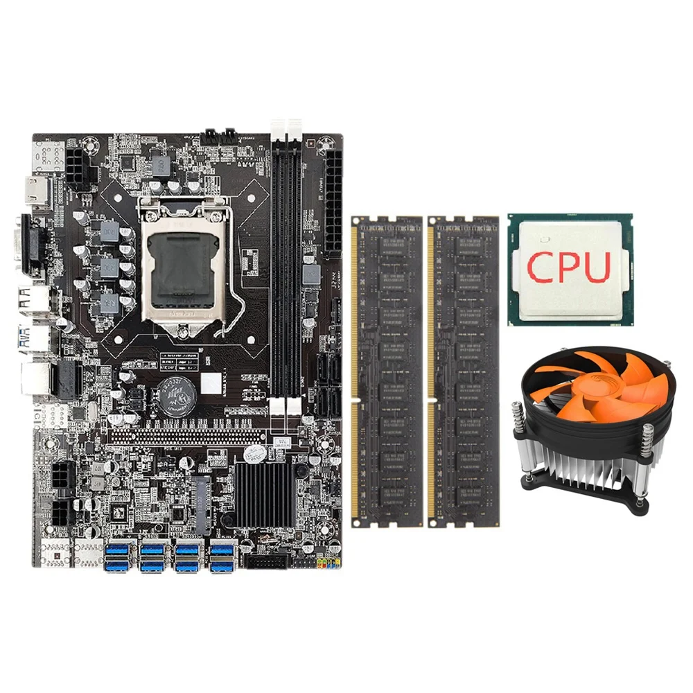 

B75 ETH Mining Motherboard+Random CPU+Cooling Fan+2X4G DDR3 1600Mhz RAM Support DDR3 B75 USB BTC Miner Motherboard