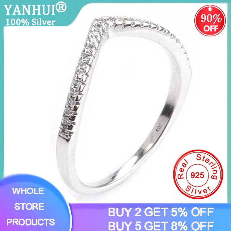 

YANHUI Tibetan Silver S925 Curved Wedding Band Women Zircon Chevrons Ring V Shape Stacking Ring Vintage Anniversary Bridal Rings