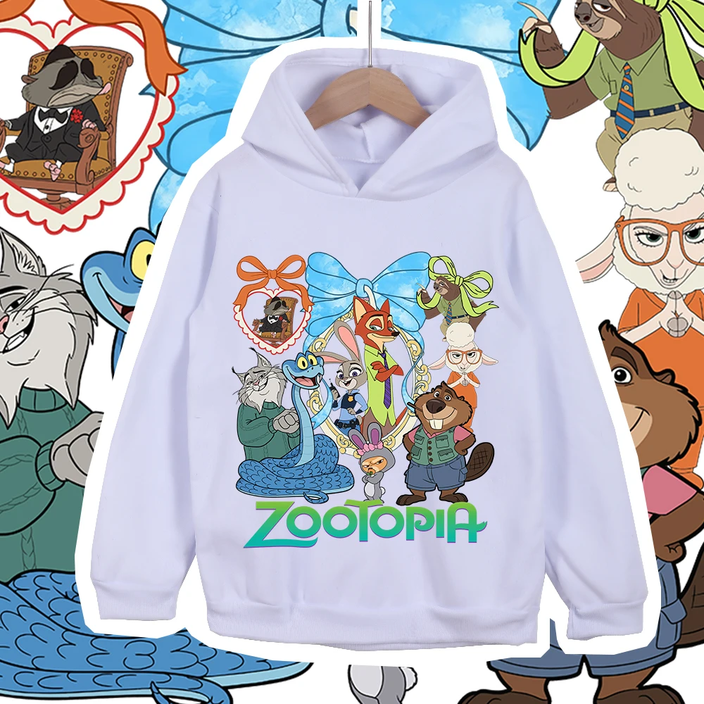 Фото Детская флисовая толстовка с принтом Disney Zootopia Judy Nick 2026 Wonderful Gang Gathering, унисекс, для мальчиков и девочек, осенне-зимняя теплая одежда №1