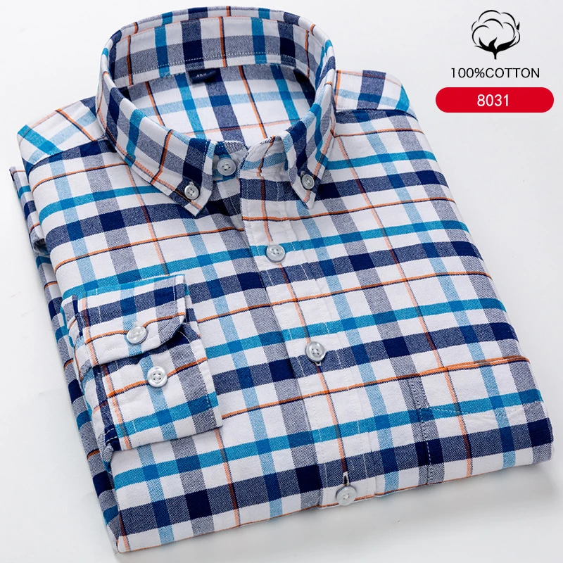 

Мужская рубашка из натурального хлопка, Классическая рубашка из ткани Оксфорд, с длинными рукавами, простой уход, элегантная деловая Повседневная рубашка для молодежи, Осень-Зима 100%