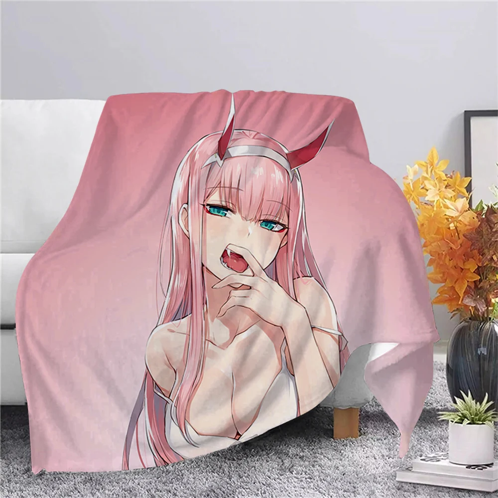

CLOOCL Anime Darling In The FranXX Warm Flannel Blanket 3D Print Zero Two Throws Blanket Office Nap Blanket Sherpa Blanket Quilt