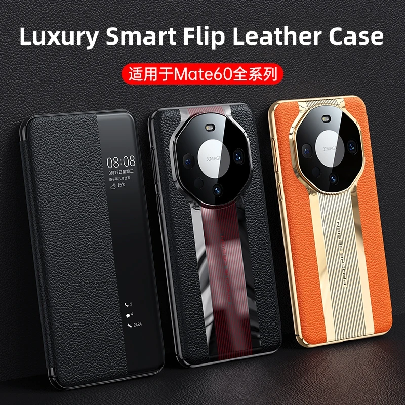 

For Huawei Mate 60 Pro Case Luxury Leather Smart Flip Leather Case For Huawei Mate 60 60Pro Racing Style Cover Bumper Funda