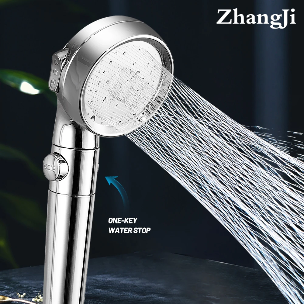 ZhangJi Bathroom 3-Function Shower Head One Key Stop Chrome High Pressure with Cotton Filter Water Saving  Bath Sprayer Nozzle