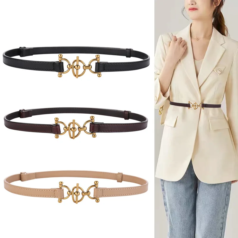 Designer High Quality Genuine Leather Thin Belt Women's Decorative Suit Korean Version Dress Fashion New Cowhide Adjustable Belt