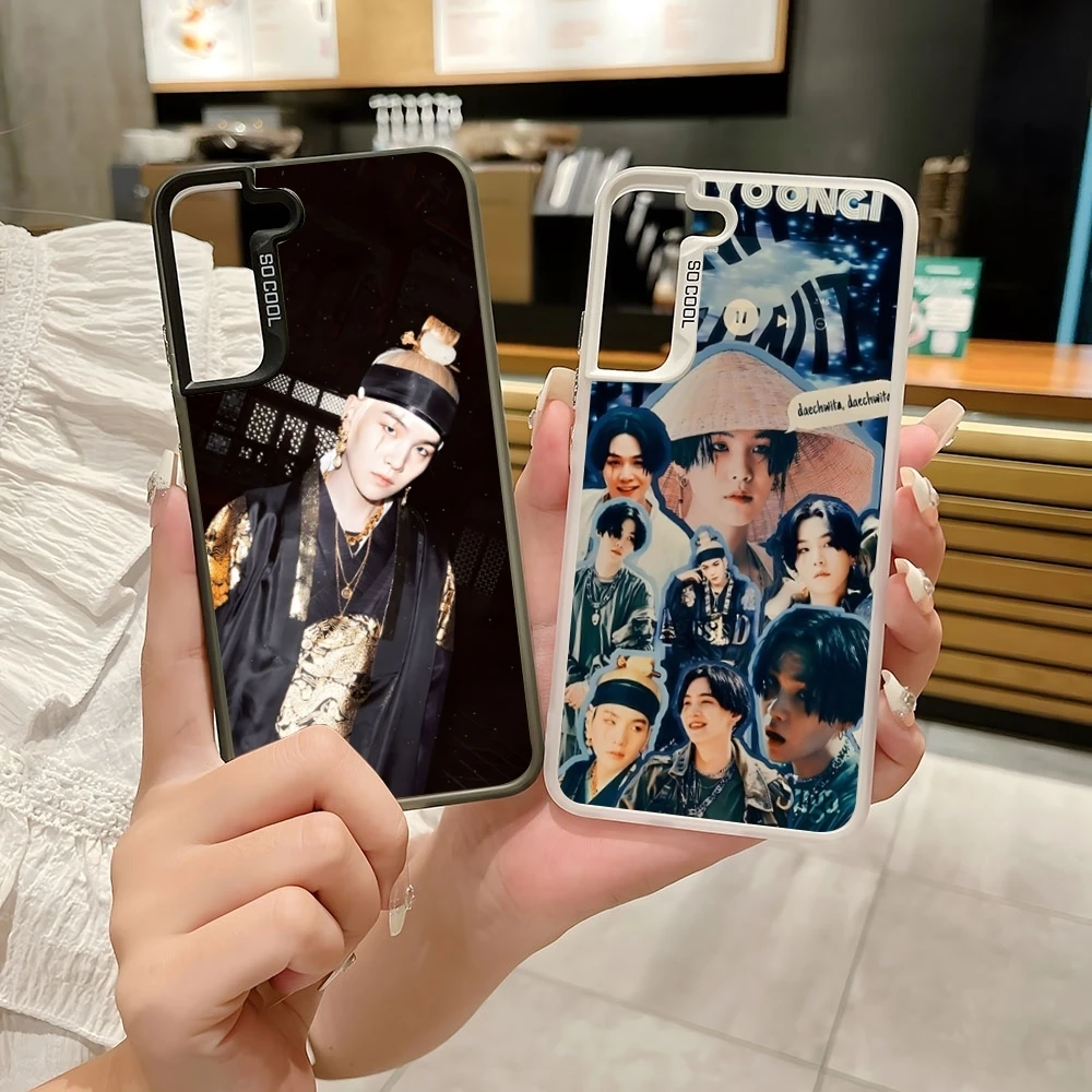 Agust D Suga King Cute Phone Case Colored Silver Trendy For Samsung S 22 23 24 Note 20 Ultra Plus PRO FE Cover