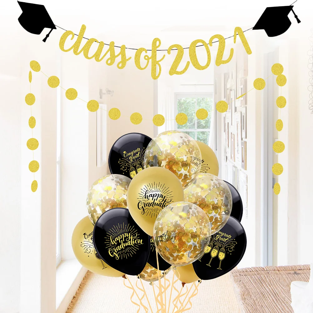 

17pcs in 1 Set Thickened Latex Balloons Sliver Graduation Party Supplies Graduation Garland Grad Bunting Banner