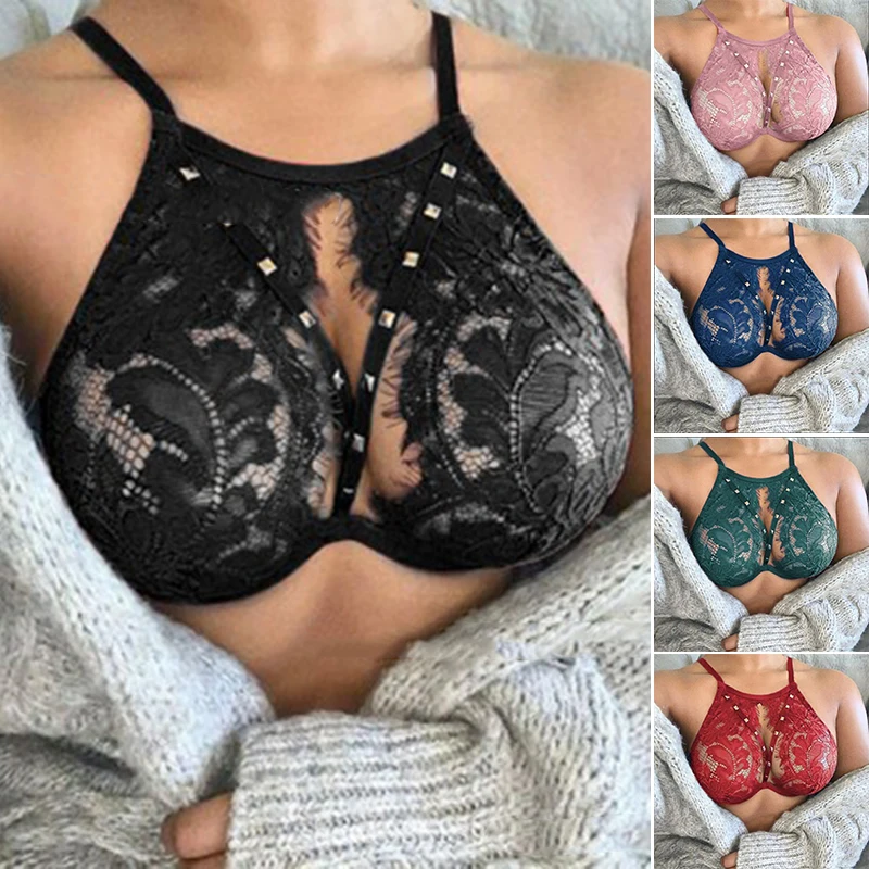 

Модные женские кружевные бюстгальтеры с заклепками, женское Прозрачное нижнее белье без косточек, женский бюстгальтер XIN-Shipping