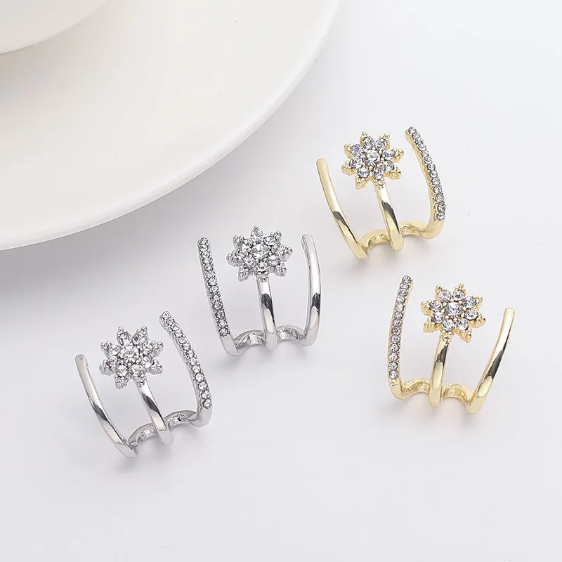 

Женские серьги, модные блестящие серьги-гвоздики с тремя крапанами и цветами, изящные серьги с кристаллами, модные ювелирные украшения для ...