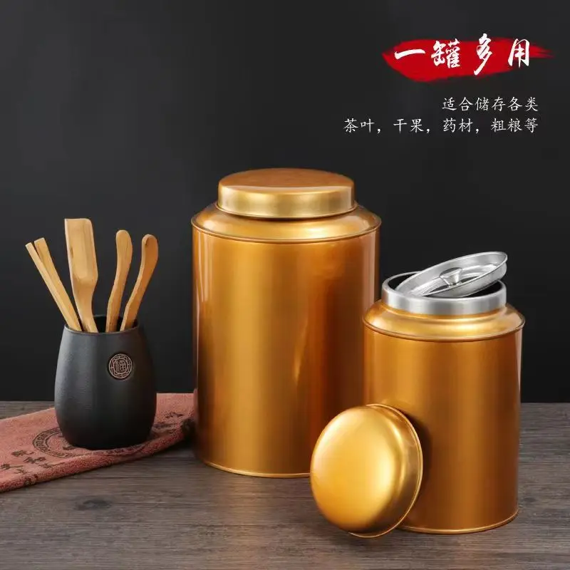 

Thickened Stainless Steel Tea Canister Large Double Lid Sealed Cans Coffee Storage Canister Candy Jar Food Storage Container