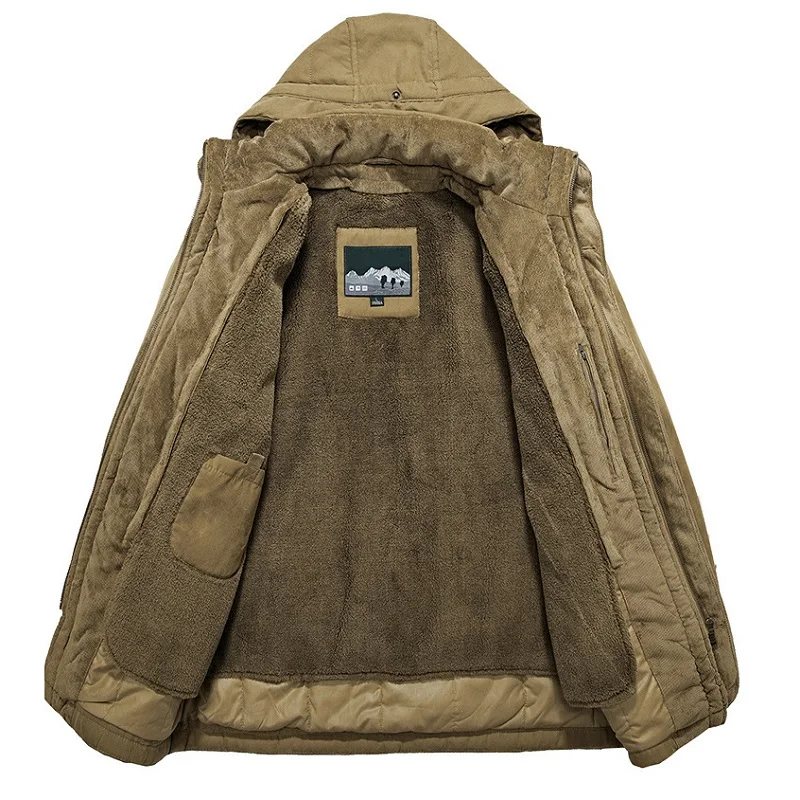 Mens Casual Jacket Fashion Winter Parkas Male Mid-length Cotton Coat Removable Inner Liner Plus Velvet Thickened Cotton Clothing