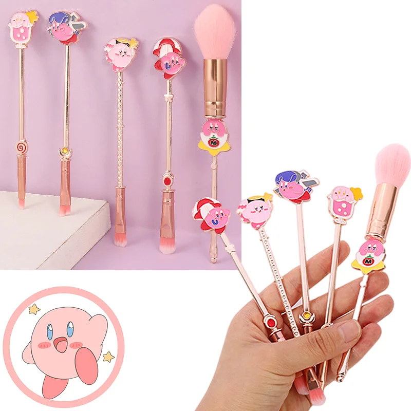 

Kawaii Kirby Makeup Brushes 5-piece Set Eye Shadow Eyebrow Brush Blush Anime Pink Soft Brushes Cute Girl Kirby Plush Toys Gift