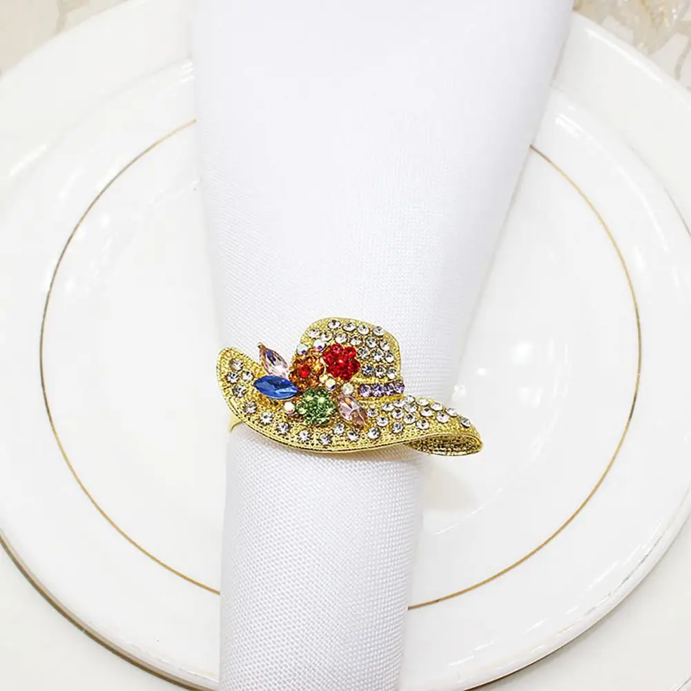 

4Pcs Chic Napkin Rings Anti-fade Hat-shaped Decorative DIY Glossy Rhinestone Napkin Rings for Banquets Napkin Circles