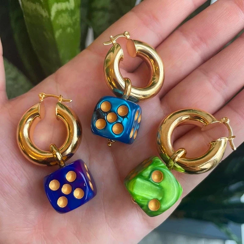 

Multicolor Acrylic Craps Pendant Earrings Gold Stainless Steel Circle Girl Travel Geometry Jewelry France