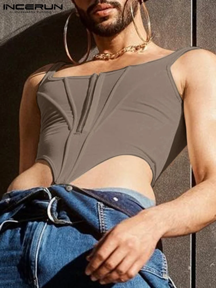 

2022 Men Tank Tops Solid O-neck Sleeveless Zipper Casual Irregular Vests Sexy Streetwear Skinny Party Nightclub Men Clothing 5XL