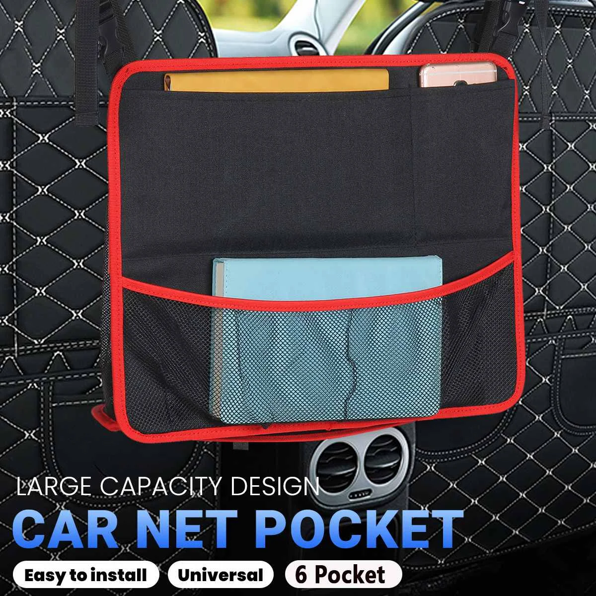 

Car Net Pocket Handbag Holder Large Capacity Universal Multifunction Organizer Seat Gap Storage Mesh 6-Pocket Auto Interior