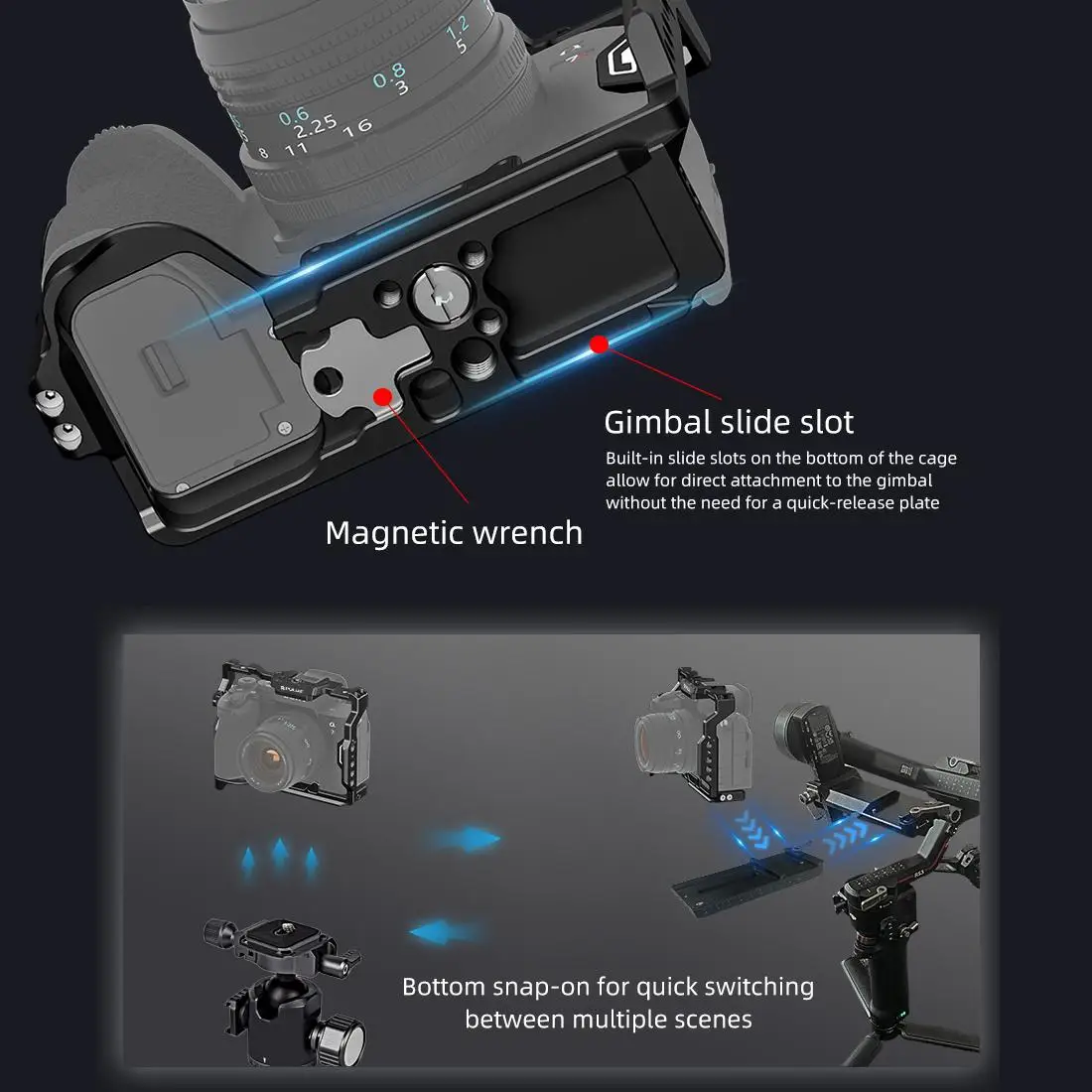 Металлический стабилизирующий кейдж-риг PULUZ для камер Sony A7 IV  ILCE-7M4  A7M4  A7M3  A7R3  A7R III  A7R5 (art.: 3920dc417ccfc) - 3920dc417ccfc