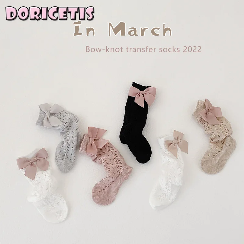 

Baby Sock Soft Cotton Solid Color Bowknot Medium Tube Socks Summer Thin Section Breathable Sweat Absorbent Baby Girl Socks New