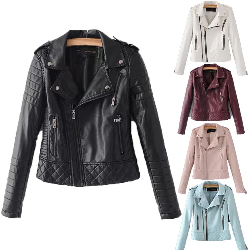 

New 2022 Spring Autumn Pu Faux Leather Jacket Women Zipper Slim Short Biker Jackets Coat Female Outwear Veste Femme V20