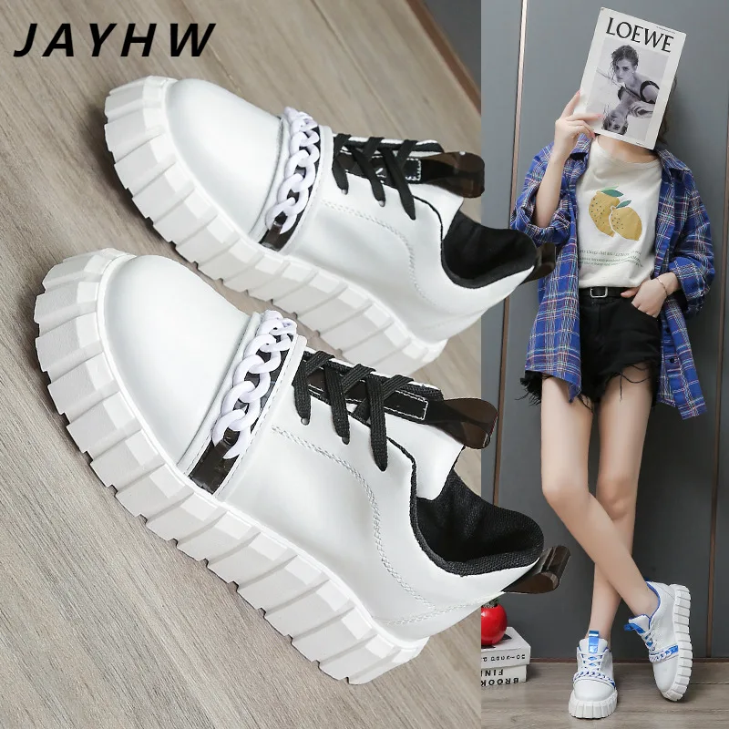 

Женские кроссовки на шнуровке, повседневные спортивные кроссовки на плоской подошве, с круглым носком и цепочкой, большие размеры 36-43, 2022