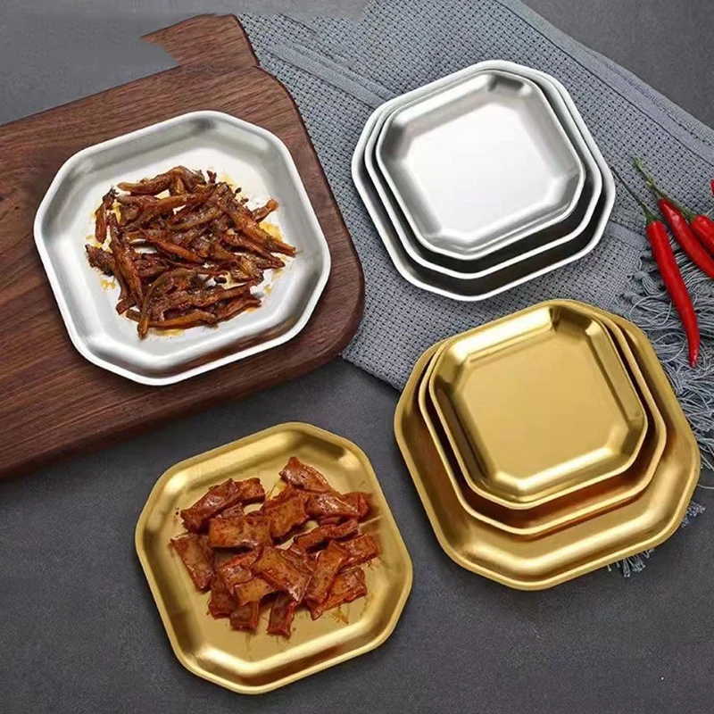 

Stainless Steel Octagon Dish Square Snack Dish Restaurant Golden Pickle Dish Cold Dish Bone Dish Dessert Plate