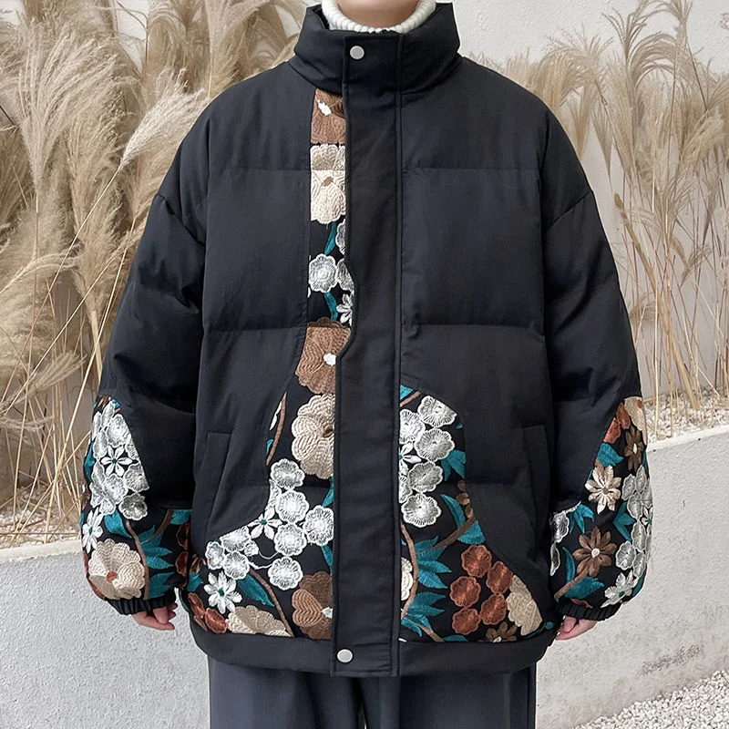 Winter Embroidered Jacket Men Warm Fashion Casual Thickened Jacket Men Japanese Streetwear Loose Short Coat Mens Parker M-5XL