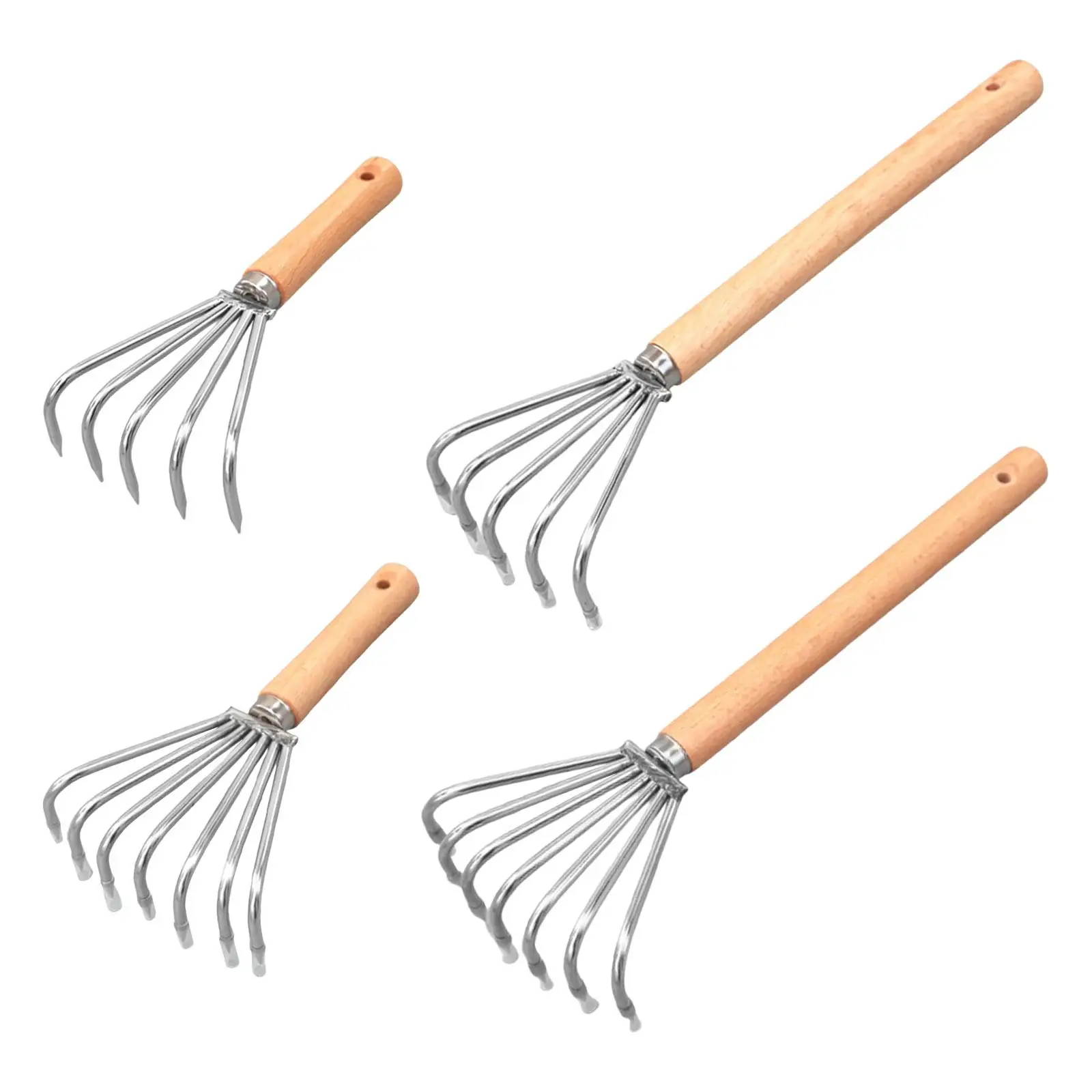 

Garden Hand Rake Wooden Handle Weeding Leaf Rake for Backyard Plants Flowers