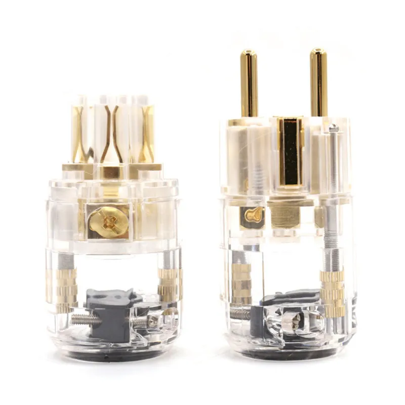 

Schuko Power Plug DIY Copper Gold Plated Male Female Connector Audio Electrical IEC EU Power Plug Supply Wire Connectors