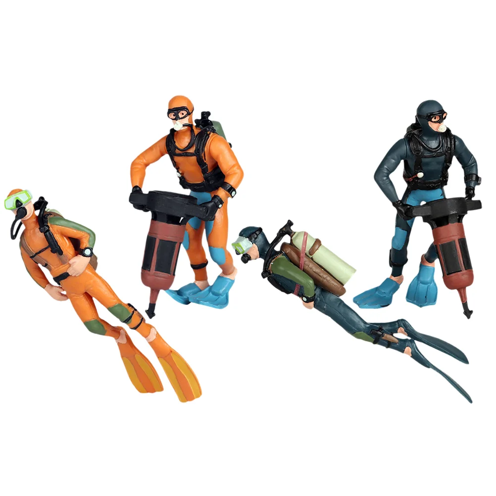 

4Pcs Plastic Diver Statue Sand Table Desktop Diver Ornament Lifelike Diver Statue Plastic Action Figures