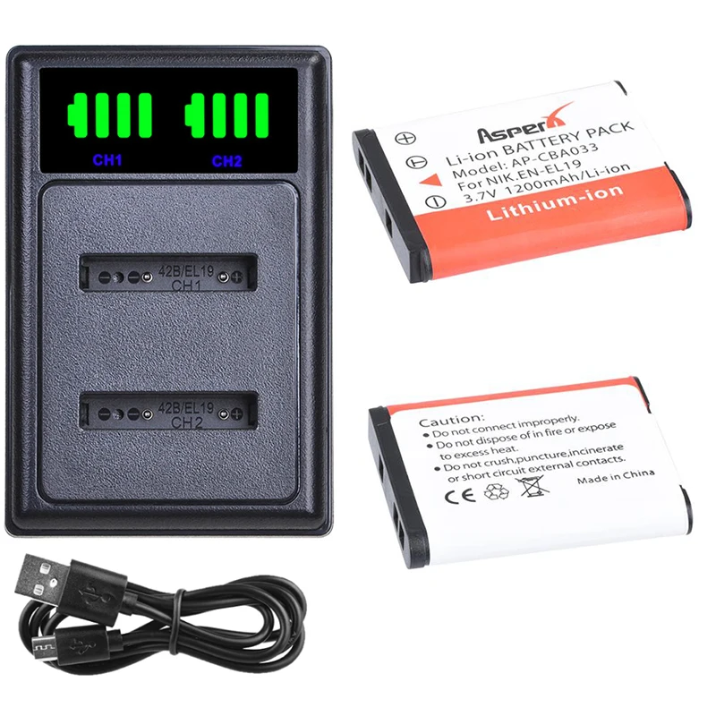 Аккумулятор и зарядное устройство ENEL19 EN EL19 EN-EL19 для Nikon Coolpix S100 S2500 S2600 S3100 S3200 S3300 S4100 S4200 S4300 S6600 S6900 L10