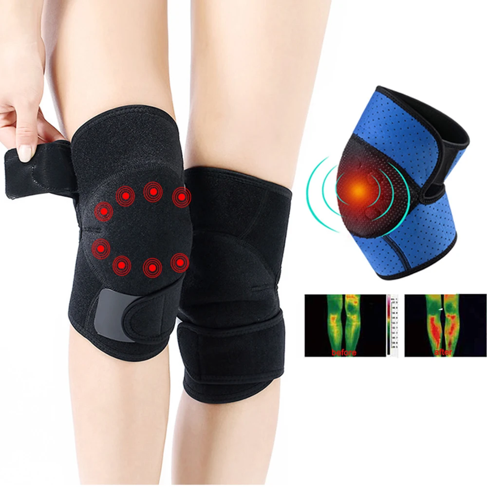 

1Pair Adjustable Tourmaline Self Heating Knee Brace Sleeve, Magnetic Therapy Knee Pad Support Patella Stabilizer