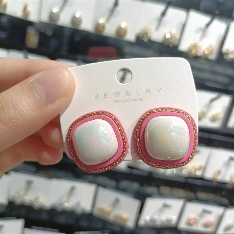 

S925 Silver Needle Korean Style Fashion Cute Square Earrings High-end Small Fresh and Exquisite Ear Jewelry Trendy Women