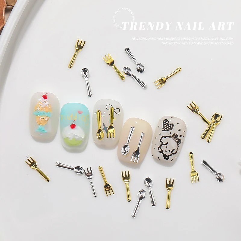 50 шт. смешанная серия Ins Niche посуда ложка вилка для ногтей 3D металлическая форма