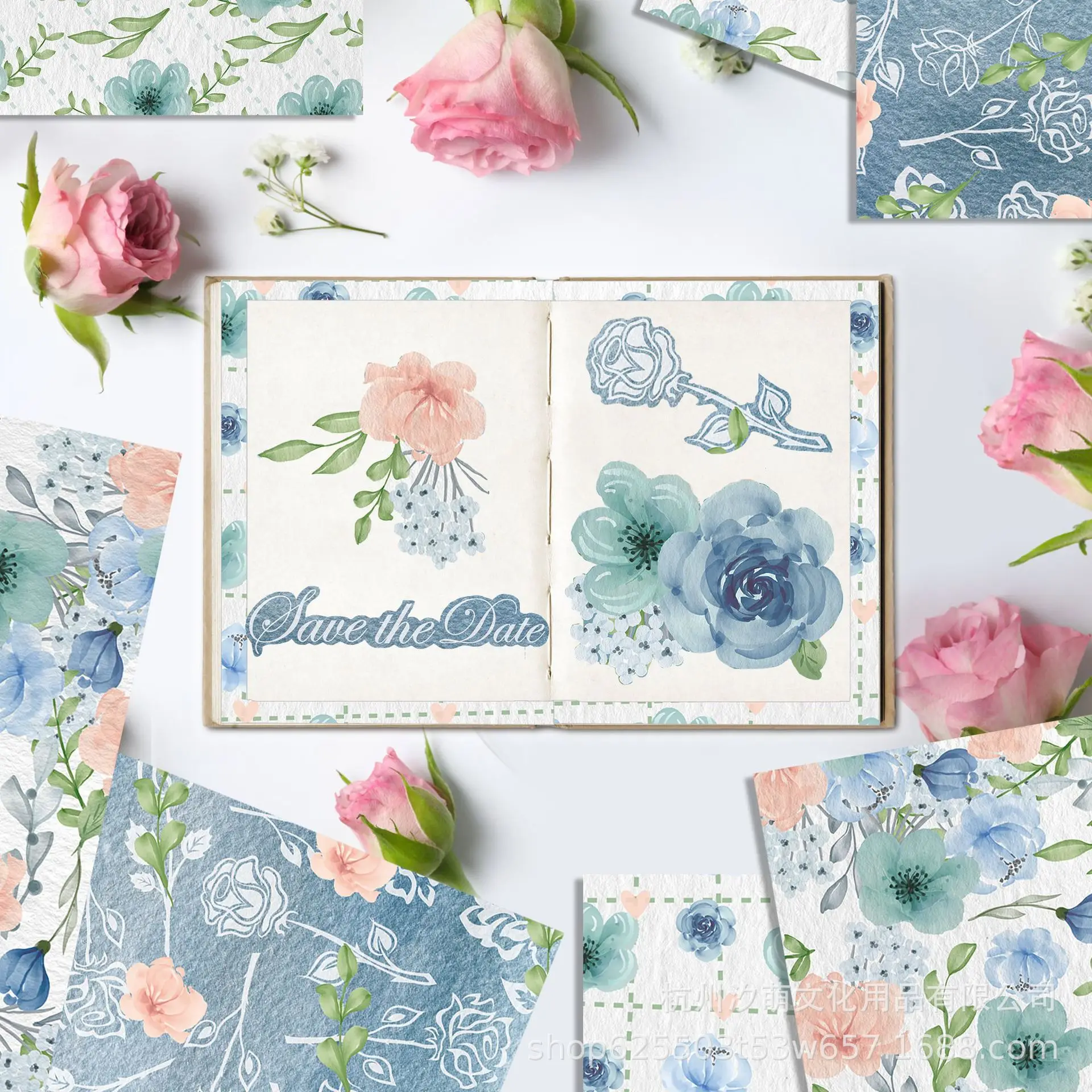 

DIY Origami Vintage Watercolor Blue Rose Hand Account Material Paper Scrapbook Card Making Background Paper