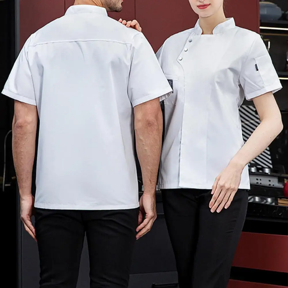 

Breathable Chef Top Short Sleeves Quick Dry Restaurant Cooking Clothes Uniform Stand Collar Men Uniform Kitchen Work Attire