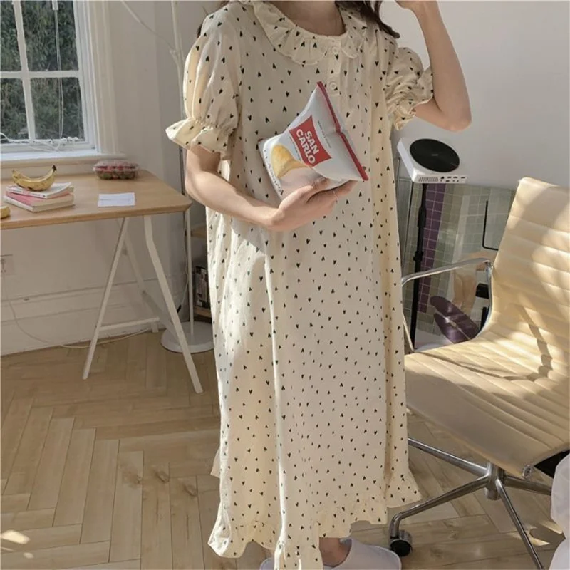 Autumn Casual/Sexy Plaid Nightgown For Women Elastic Nightdress Women's Sweet Neck Short Sleeve Princess Fashion Nightwear
